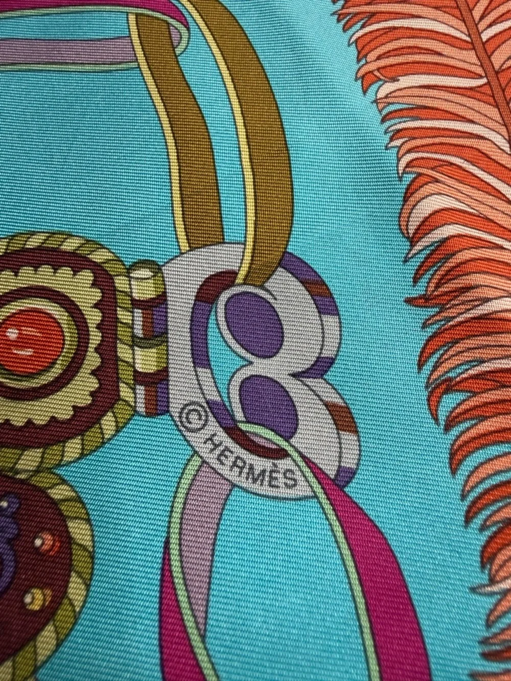 Hermes Silk Scarf Sous Le Gide De Mars Armor Purple Teal Gold Authentic - Picture 9 of 12